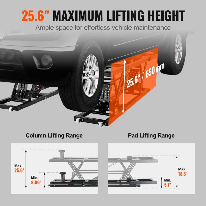 VEVOR Portable Car Lift – 7,000 lbs / 3,175 kg Capacity, 26.8" Max Height, Heavy-Duty Carbon Steel, 120V Scissor Lift for Garage, SUV, and Truck Maintenance - Image 4