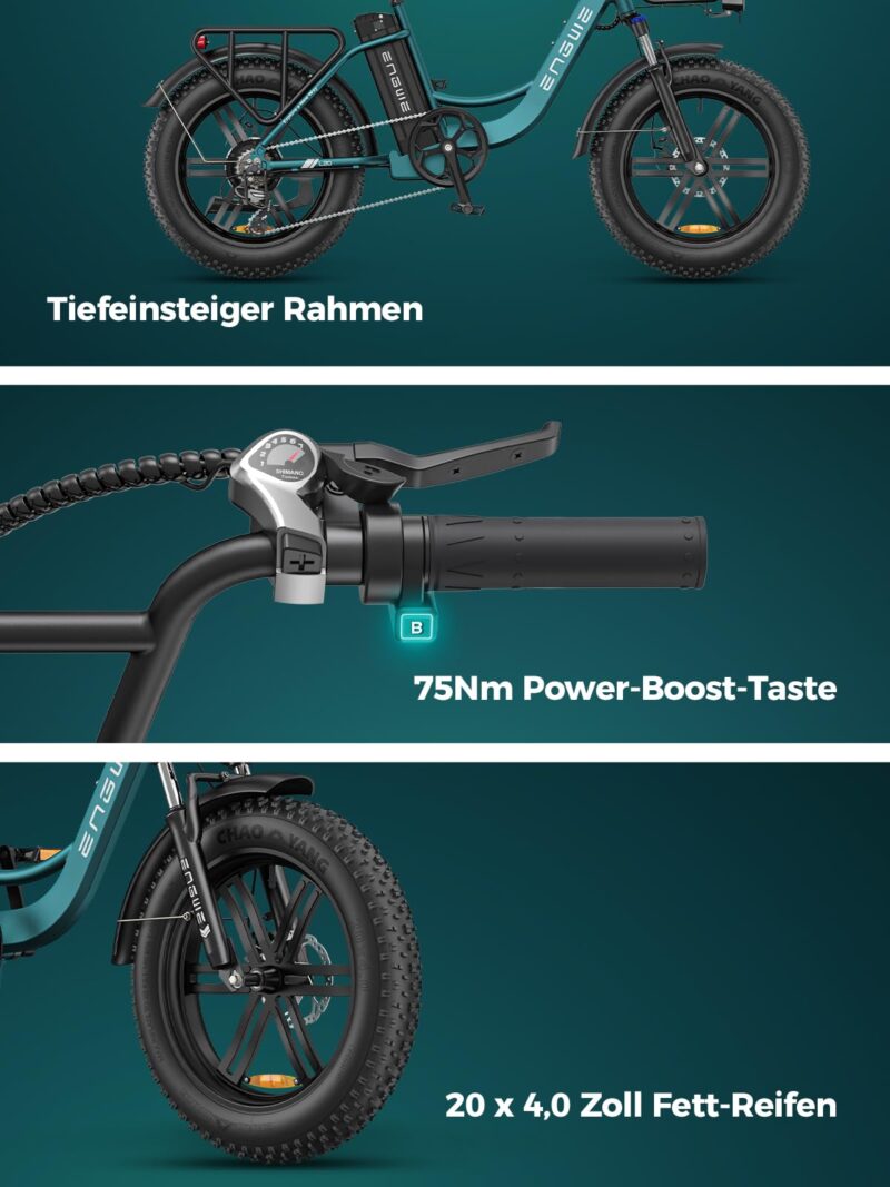 ENGWE L20 BOOST 20″ / 508 mm Fat-Tyre E-Bike – 250 W Motor, 48 V 13 Ah Battery, 75 Nm Torque, 150 km / 93 mi Range - Image 9