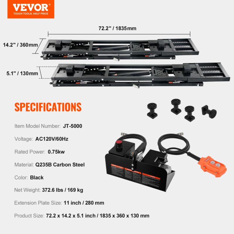 VEVOR Portable Car Lift – 7,000 lbs / 3,175 kg Capacity, 26.8" Max Height, Heavy-Duty Carbon Steel, 120V Scissor Lift for Garage, SUV, and Truck Maintenance - Image 8
