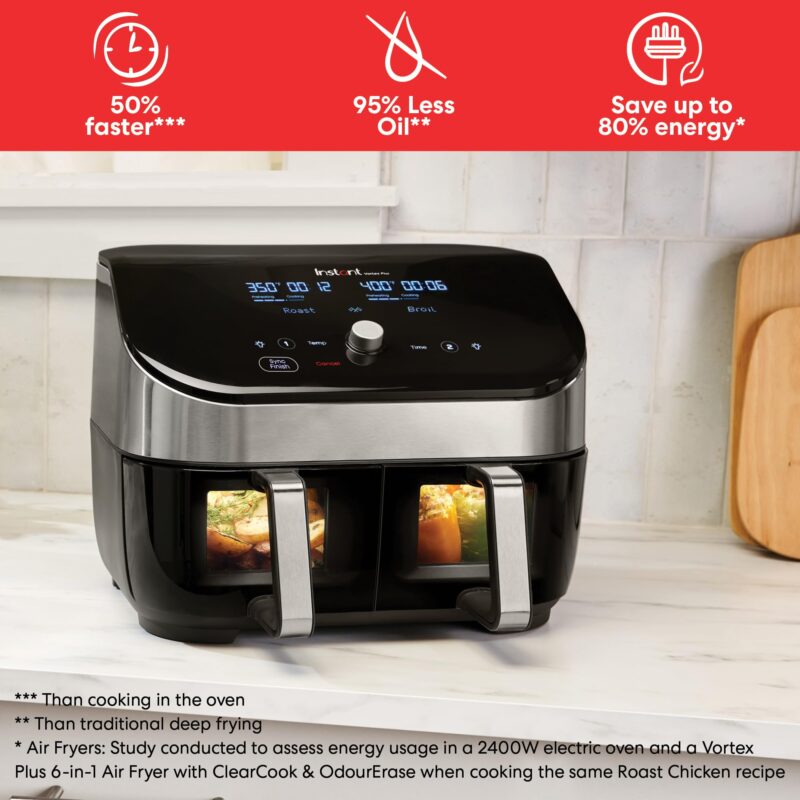 Instant Pot VersaZone Dual Air Fryer 8.5L – Double Basket with Divider, 8-in-1 Smart Cooking, Energy Saving, Easy Clean, Black Stainless Steel - Image 42