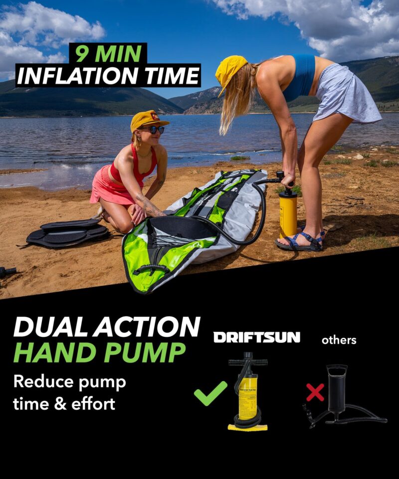 Driftsun Almanor Inflatable Touring Kayak – 1 & 2 Person EVA Padded Seats, High Back Support, Paddle & Pump - Image 6